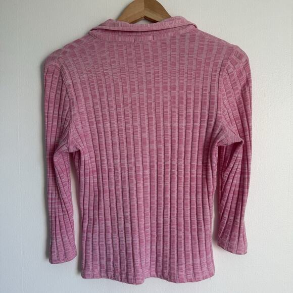 Vtg Y2K LEI Collared Shirt Pink Ribbed Coquette M Bella Swan Preppy Indie Sleaze - Picture 7 of 10